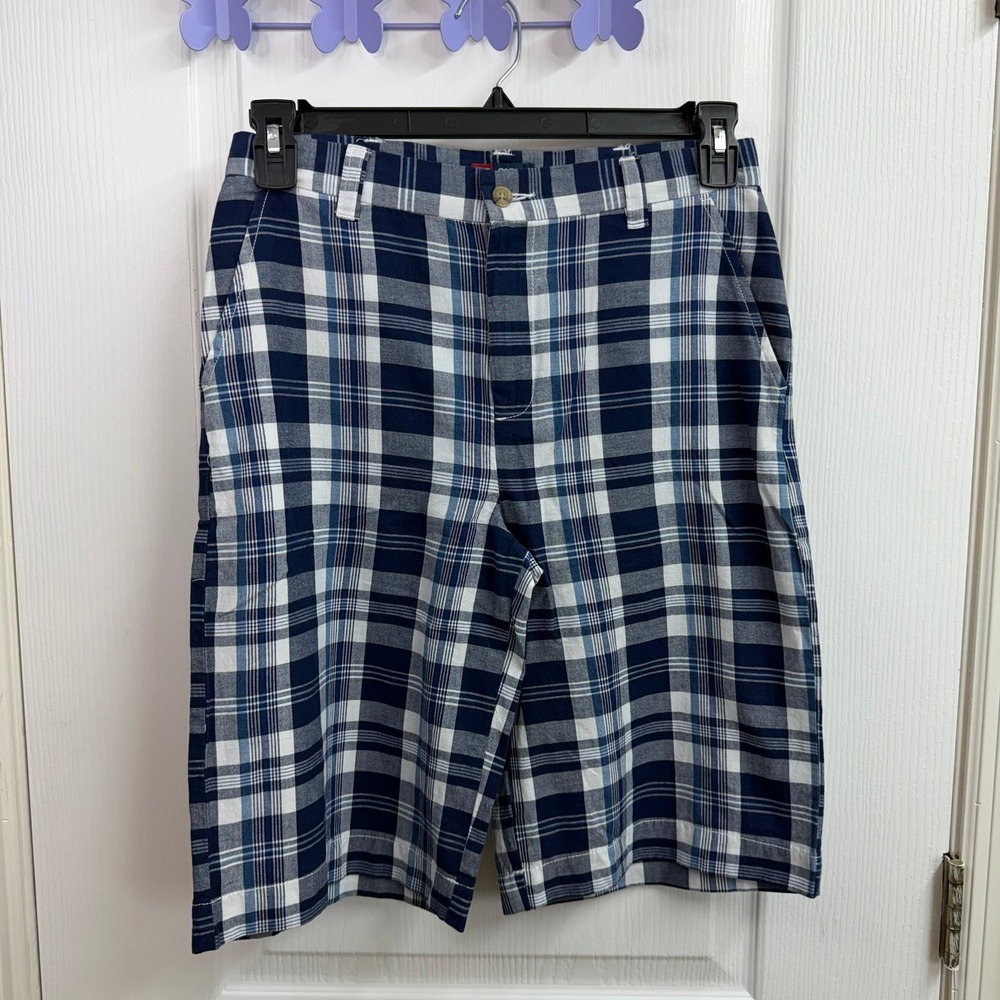 NEW CHAPS youth boy's blue plaid lightweight 100% cotton shorts casual 18